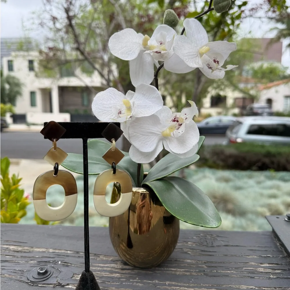 Brown and off white buffalo horn lacquer Earrings